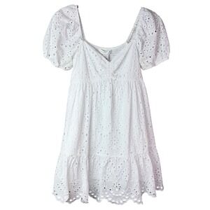 Altar'd State White Eyelet Puff Sleeve Mini Dress Cottagecore Summer